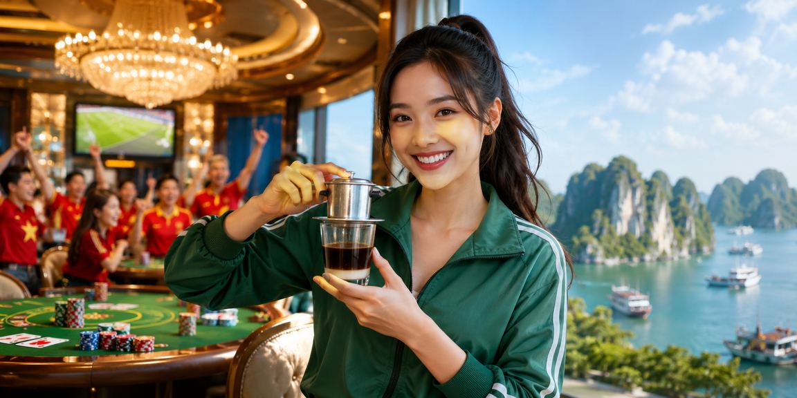 Người chơi thư giãn với bài và cà phê tại vịnh Hạ Long